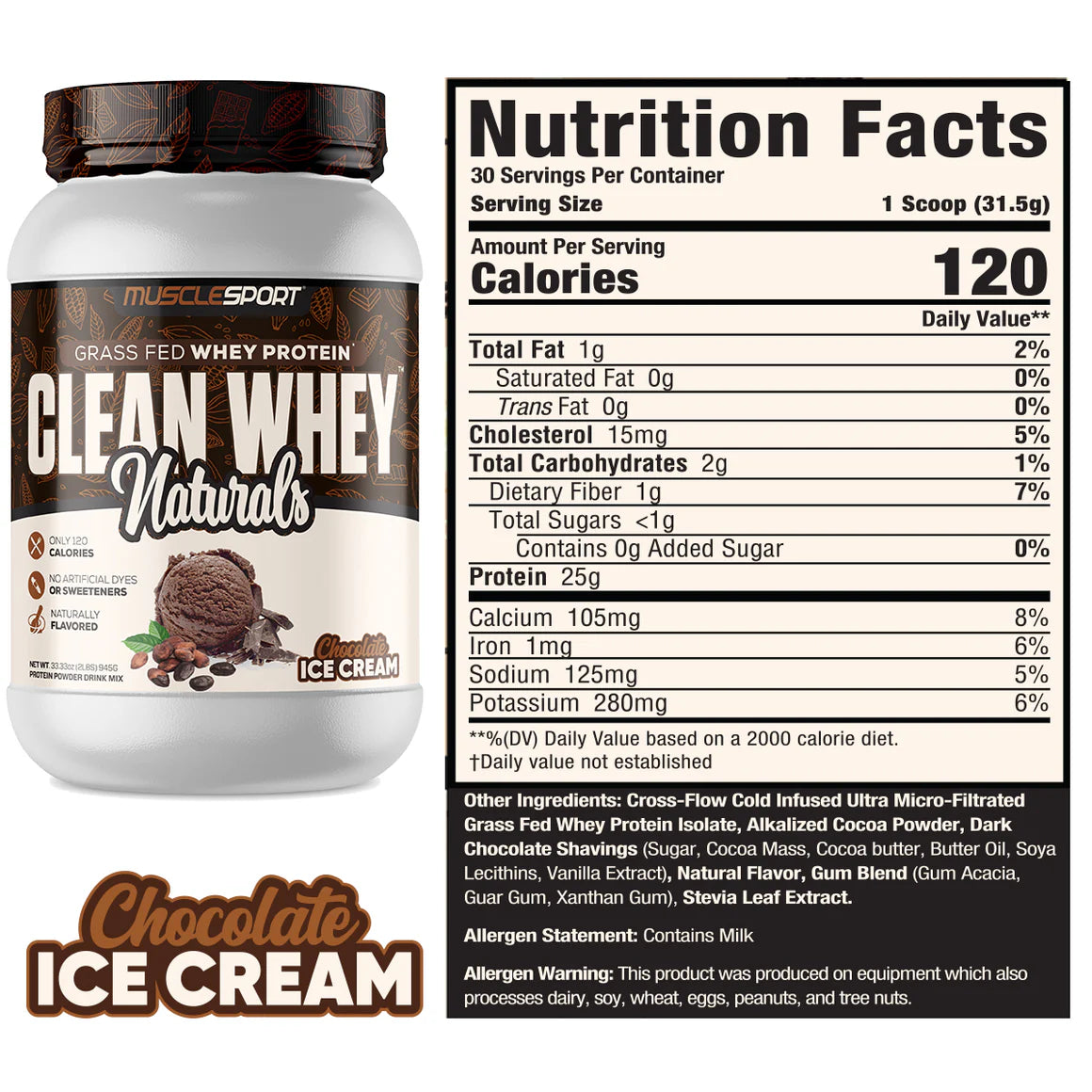 MUSCLE SPORT Clean Whey™ Naturals Grass Fed Protein 2lb