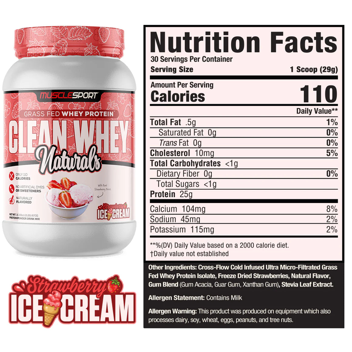 MUSCLE SPORT Clean Whey™ Naturals Grass Fed Protein 2lb