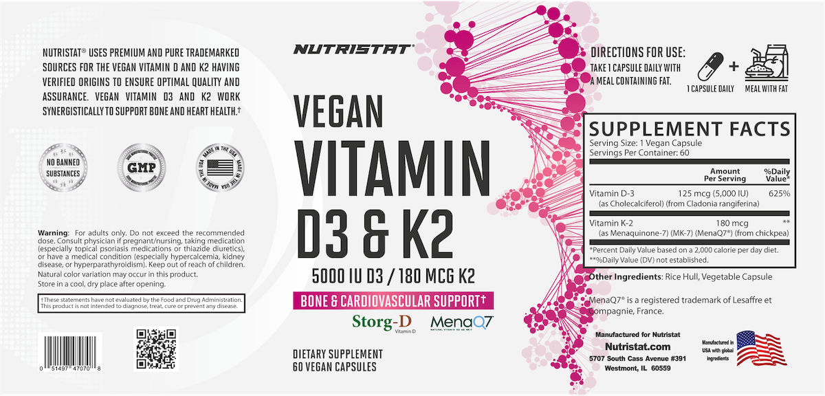 Nutristat Vegan Vitamin D3 & K2